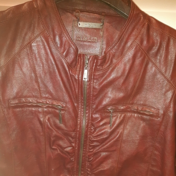 1X MBLM Faux Leather Collarless Ruched Jacket - Picture 8 of 16